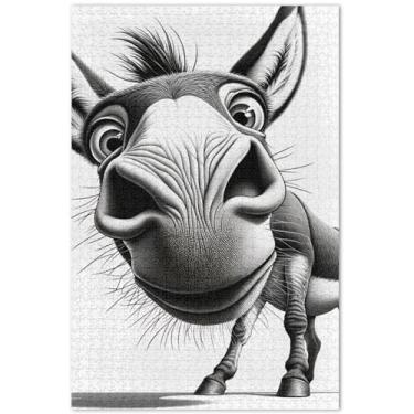 Imagem de Quebra-cabeça de burro engraçado personalizado fofo cinza para adultos 1000 peças, presentes legais para adultos, brinquedo artístico, 75 x 40 cm