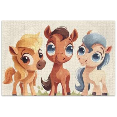 Imagem de Quebra-cabeça de 500 peças com cavalos de desenhos animados fofos para adultos, jogos de arte, cenários de inverno, presentes engraçados