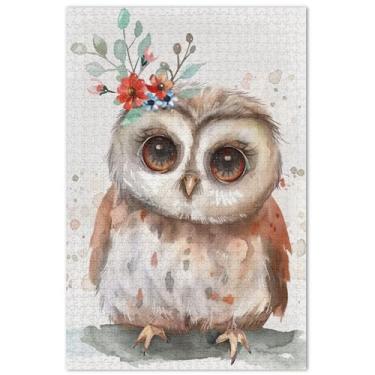 Imagem de Aquarela Coruja Floral 1000 Peças Quebra-cabeça Adultos Quebra-cabeça Arte Paisagem Puzzles Jogo Tech Presentes