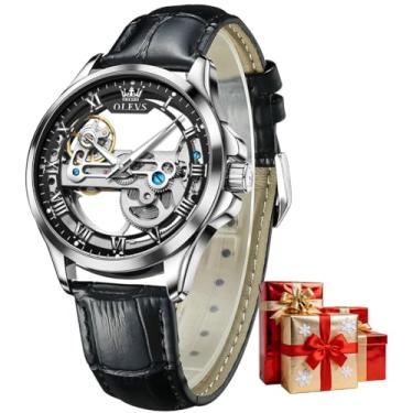 Imagem de OLEVS Relógio automático masculino moderno, esqueleto, corda automática, couro mecânico, relógios de pulso masculinos, mostrador grande, fácil leitura, negócios, luxuoso, masculino, luminoso, à prova