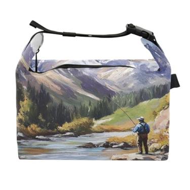 Imagem de TSENQUE Fisherman Mountain Stream Pintura Lancheira para Mulheres Lancheira Portátil Lancheira para Trabalho Rosa Linda Bolsa Térmica para Adultos