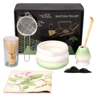 Imagem de KHZSPP Kit Matcha de cerâmica, conjunto de chá Matcha inclui tigela Matcha com bico, suporte para batedor, batedor de bambu e colher de bambu, fácil de usar, conjunto de chá para uso doméstico (verde)