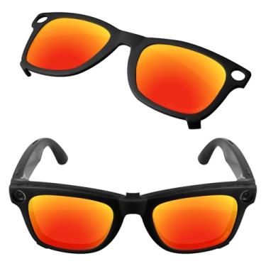 Imagem de Firtox Clipes polarizados para Ray-Ban Meta Wayfarer RW4006 (tamanho M 50-22), proteja seus olhos para homens e mulheres - moldura preta - laranja vermelho