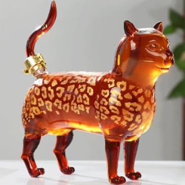 Imagem de Garrafa de vinho de uísque engraçada, estátua de gato de 1000 ml, garrafa de vidro de animal criativa personalizada para decoração de bar em casa, presentes para homens, pai e marido