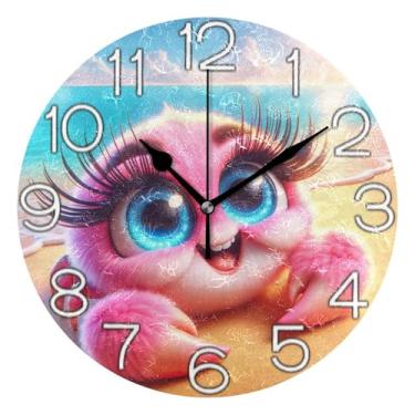 Imagem de GAIGEO Relógio de parede analógico decorativo operado por bateria relógio de escritório cozinha, arte de parede boho, decoração de casa, brincalhão fofo rosa caranguejo praia, 25 cm, ponteiros pretos