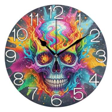 Imagem de GAIGEO Relógio de parede decorativo analógico redondo sem tique-taque silencioso relógio de cozinha fofo, arte de parede moderna legal decoração de casa número de relógio branco com Kedu, 25 cm