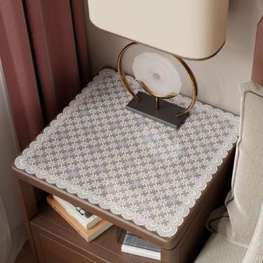 Imagem de Capa à prova d'água para mesa de cabeceira floral, toalha de mesa de cabeceira de plástico, pequena capa de mesa lateral para quarto, toalha de mesa de vinil, PVC, decoração de casa, azul, 41 x 40 cm