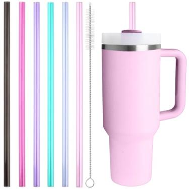 Imagem de Canudo de substituição compatível com Stanley Quencher copo de 1,134 g, 850 g, canudos reutilizáveis extralongos de 30,5 cm de plástico para copo de 1,134 g, pacote com 6