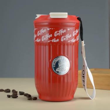 Imagem de Copo Térmico de Aço Inoxidável 304, 420ml, Preto com Canudo e Bico, para Bebidas Quentes e Frias, 14x8cm - Vermelho