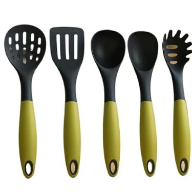 Imagem de Kit Utensílios de Cozinha Silicone 5 Peças com Apoio Descanso | Colher Espátula Pegador Elegante