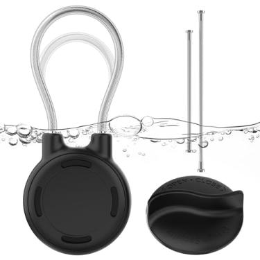 Imagem de ILFINDYOU Para porta-chaves AirTag, porta-etiquetas de ar à prova d'água, chaveiro de cabo de aço e trava rosqueada, capa rastreadora para chaves, bagagem, animais de estimação, (capa preta)