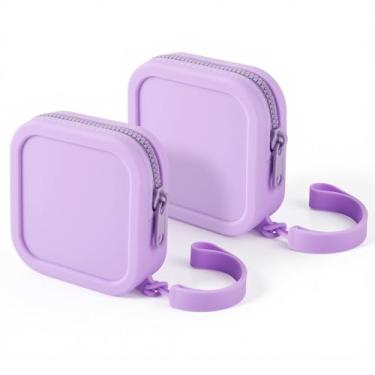 Imagem de 2 peças de silicone organizador de fone de ouvido, caixa de armazenamento pequena de silicone multiuso com fecho de zíper e alça de mão para fones de ouvido, chaves, cabos de carregamento, batons