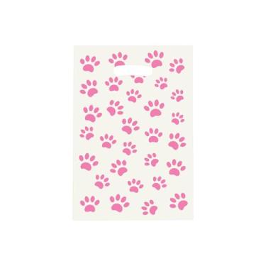 Imagem de Sacos de presente de pata de cachorro a granel com estampa de pata de animal de estimação em plástico para lembrancinhas de doces com alça para decoração de festa de aniversário de cachorro