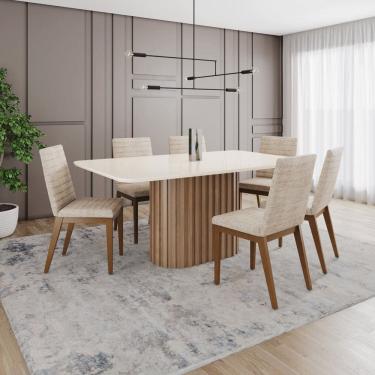 Imagem de Conjunto Mesa Solana 160cm com Vidro 06 Cadeiras Elena Marrom/Off White/Cacao