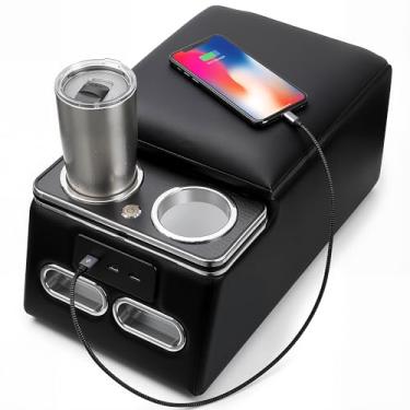 Imagem de Lumirio Organizador de console central, apoio de braço do console central do banco traseiro com luz LED, porta USB e suportes de copo, consoles centrais automotivos para carro, minivan van, caminhão