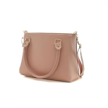 Imagem de Bolsa de Mão Feminina em Couro Sintético, Alça Transversal, Preta, Detalhes Dourados (rosa)