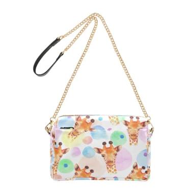 Imagem de Joitme Bolsa feminina com estampa de girafa em aquarela com pontos coloridos, bolsa tiracolo de couro poliuretano, alça de corrente, bolsa para celular fofa