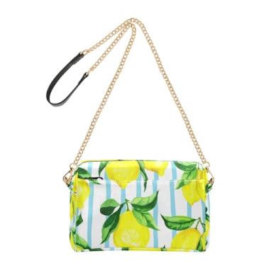 Imagem de Joitme Bolsa tiracolo feminina amarela brilhante limões azul branco alça corrente couro PU bolsa de ombro bolsa para celular fofa