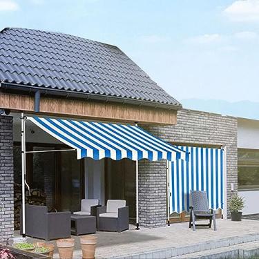 Imagem de CMOLVUR Toldo telescópico de pátio, dossel impermeável ajustável com manivela, abrigo de sombra livre para abrigo de varanda de gazebo, azul, 2,5 m x 1,2 m