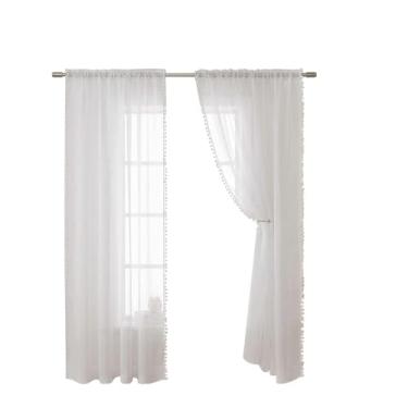 Imagem de Cortina Ainoli 2 peças moderna simples cor sólida filtro de tela de janela renda de algodão duas peças para estudo quarto infantil sala de estar varanda haste de desgaste (132cm * 270cm)