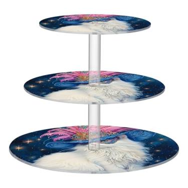 Imagem de Baile de máscaras de gato branco místico lua 3 camadas suporte de cupcake chá festa acrílico copo bolo torre sobremesa suportes decorações de mesa para festa sanduíche aniversário