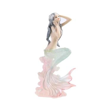 Imagem de Cocoarm Estátua de Sereia, Sereia Estatueta Escultura Resina Decoração de Casa Presente Anjo para o Escritório da Sala de Estar do Quarto (1)