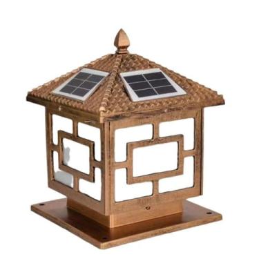 Imagem de CMOLVUR Lanterna de estigma ao ar livre luz de rua chinesa solar luzes de coluna oca villa jardim pilar lâmpada iluminação acabamento preto postes lâmpadas luminária para pátio