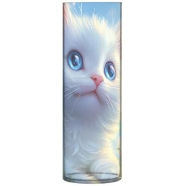 Imagem de Vasos de flores de cilindro de jardim de gato Ragdoll fofos para centros de mesa vaso de flores grande personalizado com estampa fofa para decoração de casa, 30 cm x 9,9 cm
