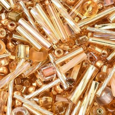 Imagem de 10 g de contas de vidro sortidas de ouro mini contas de tubo de cornetim de vidro lampwork contas espaçadoras redondas soltas para pulseiras faça-você-mesmo, colar, brinco, joias, kits de achados