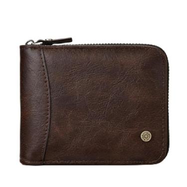 Imagem de Carteira masculina moderna marrom escuro portátil de couro liso de grão de lichia, resistente à água, design moderno marrom escuro portátil com encaixe, couro liso de grão de lichia