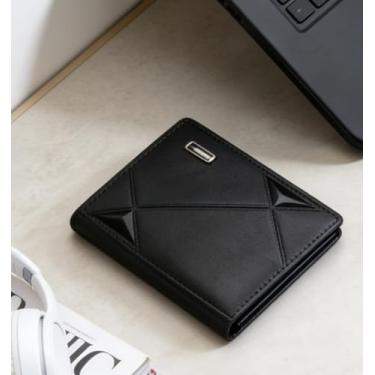 Imagem de Carteira masculina preta de microfibra de grão cruzado, design horizontal de negócios com alça, microfibra de grão cruzado e tamanho compacto de fácil transporte