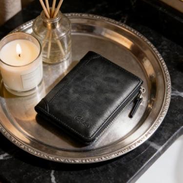 Imagem de Carteira masculina clássica preta portátil de couro PU com estampa de alça leve, design clássico portátil com alça, couro PU padrão trançado e característica leve