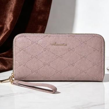 Imagem de Carteira feminina, bolsa de couro de alta qualidade com zíper duplo, organizador popular de grande capacidade com bloqueio RFID e design elegante (roxo)