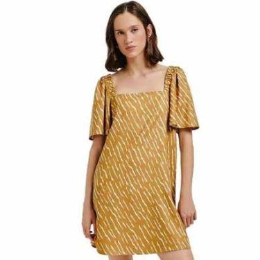 Imagem de Vestido Hering Curto Estampado Com Manga Fluída Marrom-Feminino