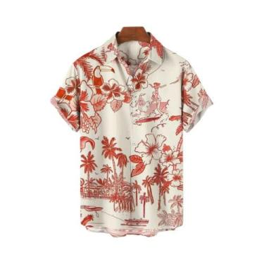 Imagem de Camisa Floral Havaiana Masculina plus Size De Secagem Rápida Com Manga