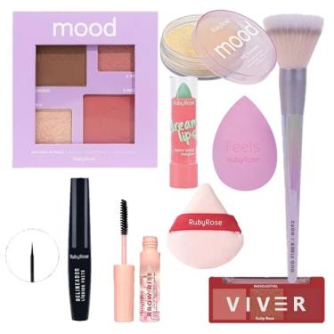Imagem de Genérico, Kit Maquiagem Ruby Rose Pó Banana Paleta de Blush Iluminador Sombra Delineador Batom Esponja Pincel Presente
