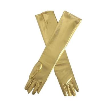 Imagem de Luvas Longas Metálicas Em Ouro E Prata Para Mulheres, Estilo Molhado, 
