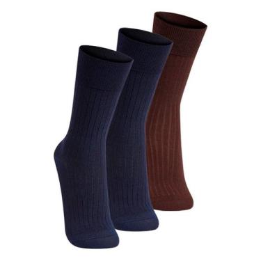 Imagem de Kit com 3 Pares de Meias Social Lupo 1795-004 Colorido, Azul marinho