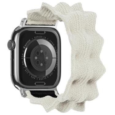 Imagem de ULTIMAL Pulseira compatível com Apple Watch série 10 séries 9/8/7/6/5/4/SE/SE2, pulseira elástica trançada de nylon elástico com design de tecido para 42 mm/40 mm/41 mm/38 mm (PP, branco marfim)