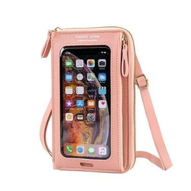 Imagem de Pequena bolsa tiracolo para celular feminina mini bolsa transversal, rosa