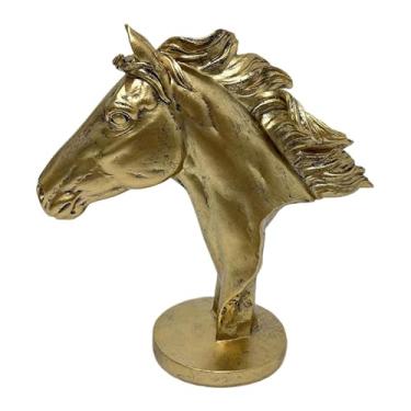 Imagem de Fenteer Estátua de Cabeça de Cavalo, Escultura Animal, Ornamento Criativo de Feng Shui, Estatueta Artística para Entrada, Loja, Armário, Festival e, Dourado 21.8x9.5x22cm