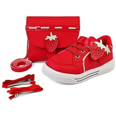 Imagem de Kit Tênis Infantil Feminino Vermelho Morango do Amor Com Bolsa E Presi