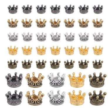 Imagem de 50 Peças Mini Pingentes de Coroa, Estilo Vintage 3D Contas de Coroa Rei com Furo Grande Contas Espaçadoras Soltas para Artesanato Confecção Joias Pulseiras e Colares (Multicoloridas)