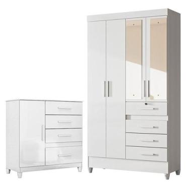 Imagem de Guarda Roupa Infantil Sobral com Espelho e Cômoda Vênus com pés Branco