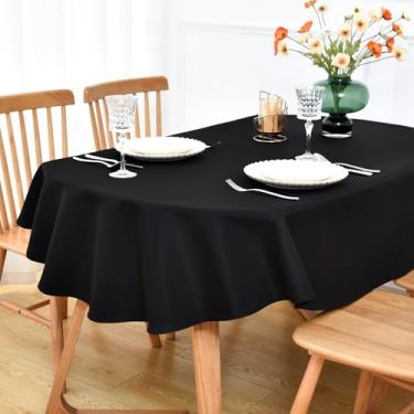Imagem de NEWISHER Toalha de mesa oval preta 132 x 178 cm, tecido de poliéster resistente, capa de mesa sólida lavável reutilizável para jantar, cozinha, festa, casamento, decoração de mesa interna e externa