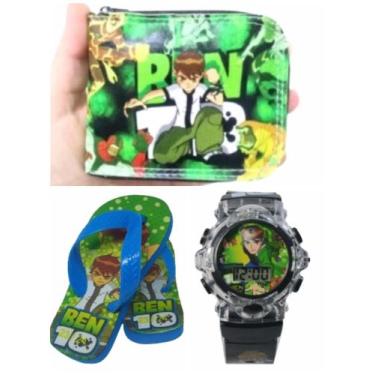 Imagem de Chinelo , bone e carteira do ben10 , kit 3 em1 para seu filho , novida