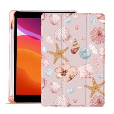 Imagem de MAYCARI Capa Pink Shells Starfish para iPad Air 10,9 polegadas 2022/2020, iPad Air 11 polegadas 5ª/4ª geração com suporte para lápis, capa traseira de silicone TPU macio e fino design fofo