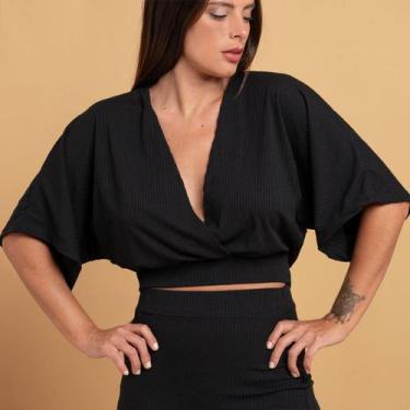 Imagem de Conjunto Saia + Blusa Morcego Feminino Cropped Envelope Saia Fenda - H