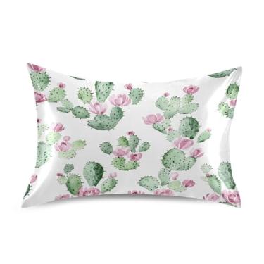 Imagem de Wassud Fronha de cetim de cacto aquarela para cabelo e pele fronhas de seda lisa king size respiráveis com fecho de envelope