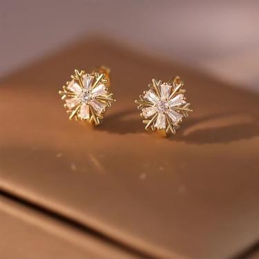 Imagem de Brincos de argola banhados a ouro com design requintado de floco de neve incrustado de zircônia cúbica para mulheres, festas noturnas, brinco, leve, joia de presente para ela